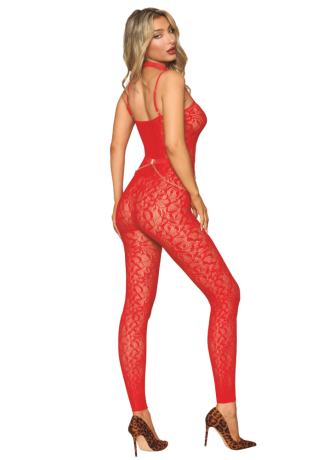 Bodystocking sans couture, fantaisie rouge avec chainettes amovibles - DG0518POI